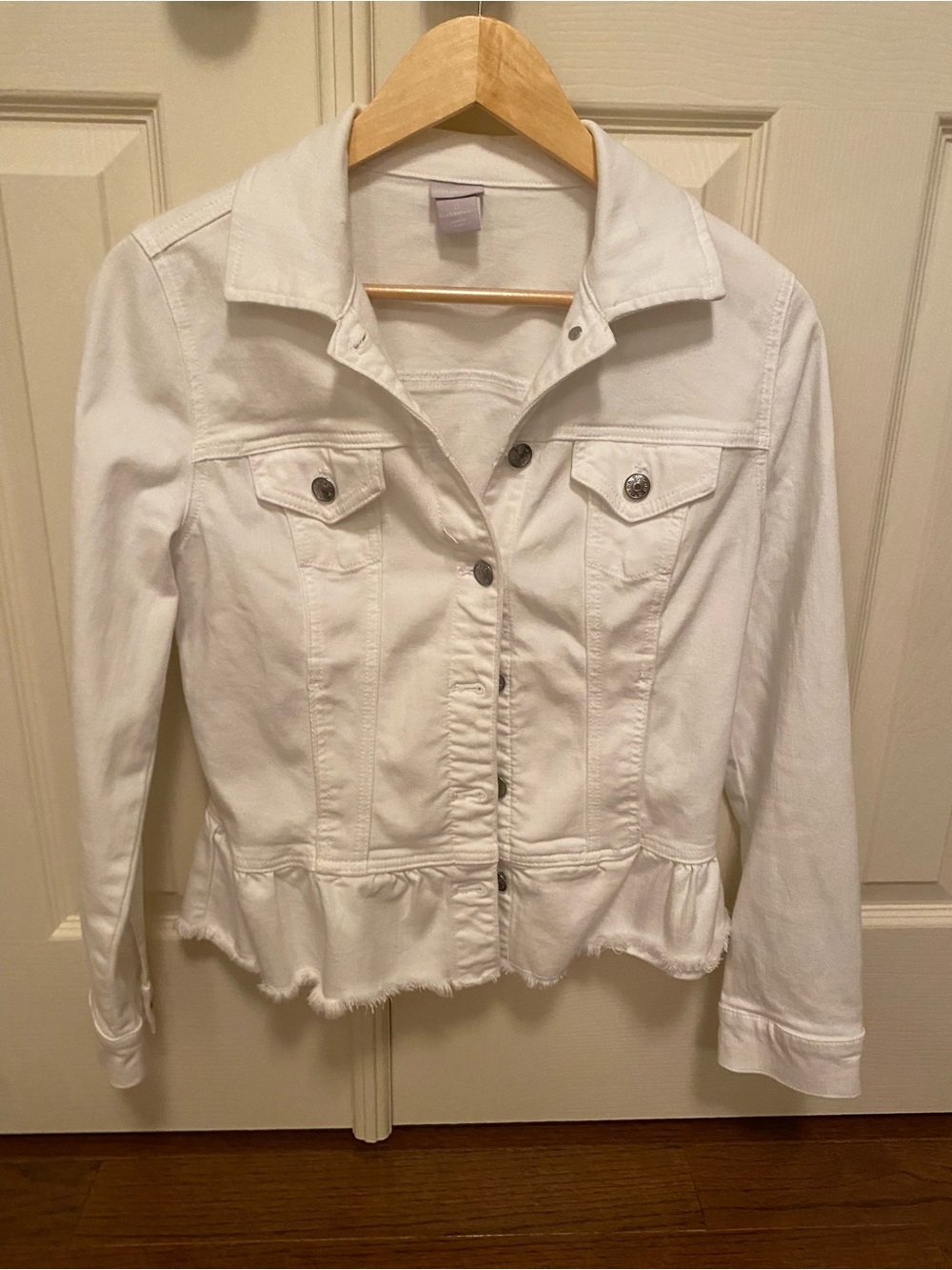 Chico's White Peplum-Hem Denim Jacket